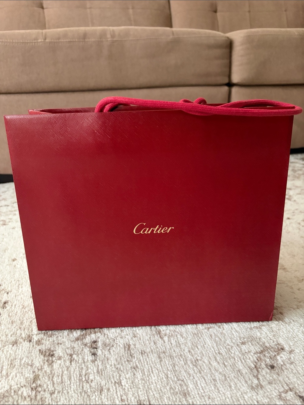 Cartier Red Paper Tote with Gold Logo